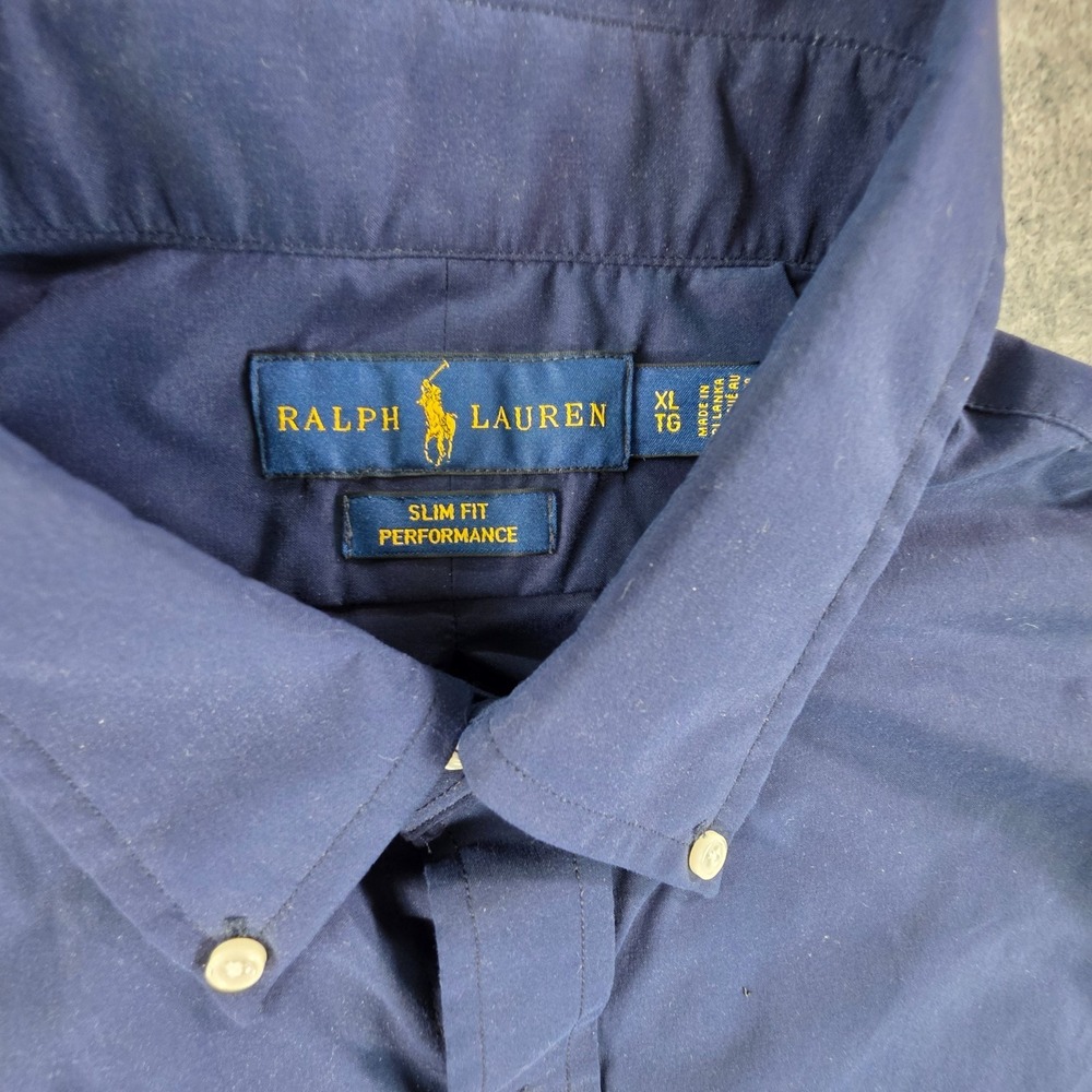 Ralph Lauren Shirt Mens XL Solid Blue  Slim Fit Performance Red Pony Logo - Picture 3 of 7